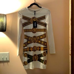 Versus Versace bodycon dress long sleeve lunga stampata belt print RARE